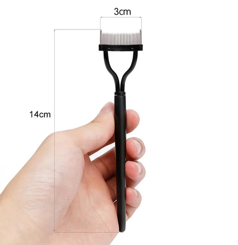 Collapsible steel needle eyelash comb for lash separation and eyebrow grooming, 3x14cm