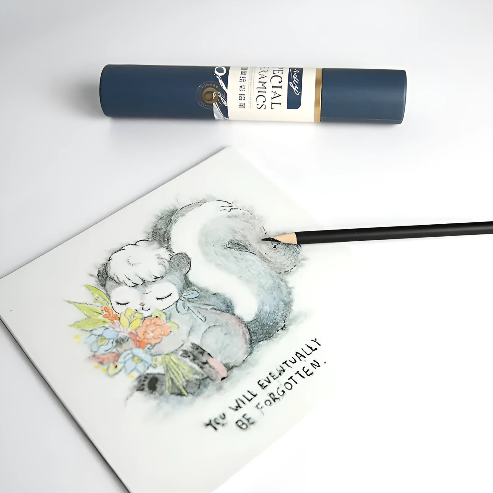 Single water-soluble underglaze colour pencil in blue for pottery drawing