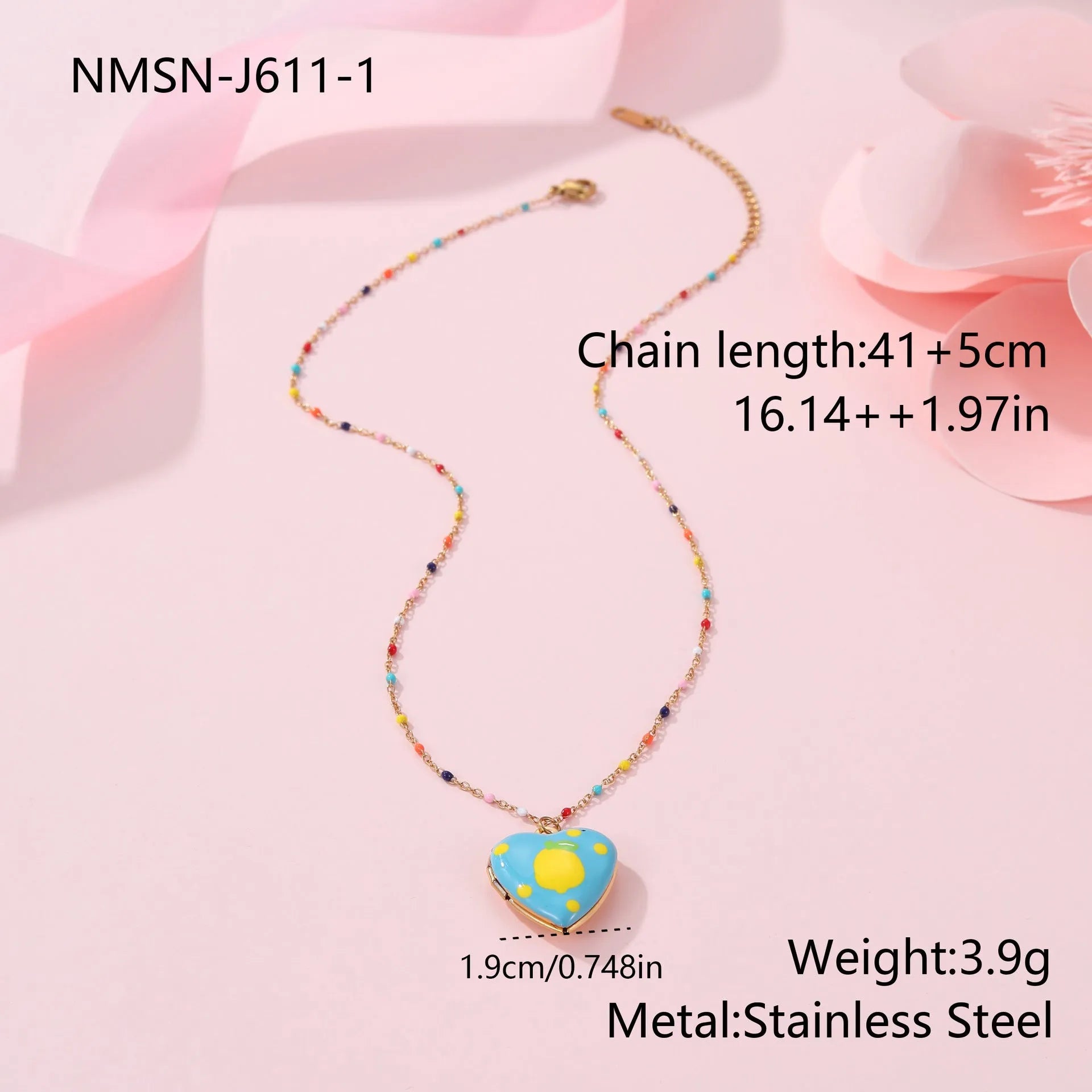 Stainless steel fruit pendant necklace with 18K gold plating and adjustable 41-50cm chain