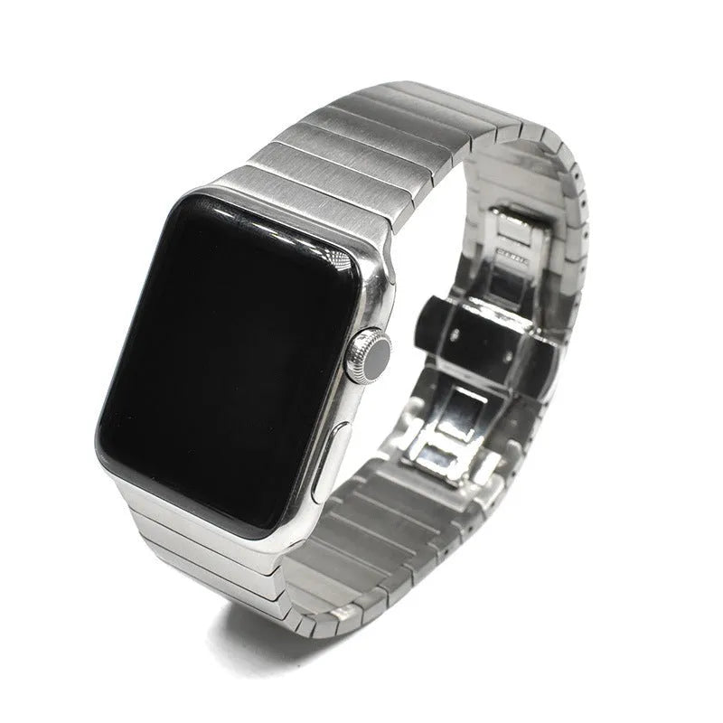 Stainless steel metal chain Apple Watch band with butterfly buckle clasp in multiple colours