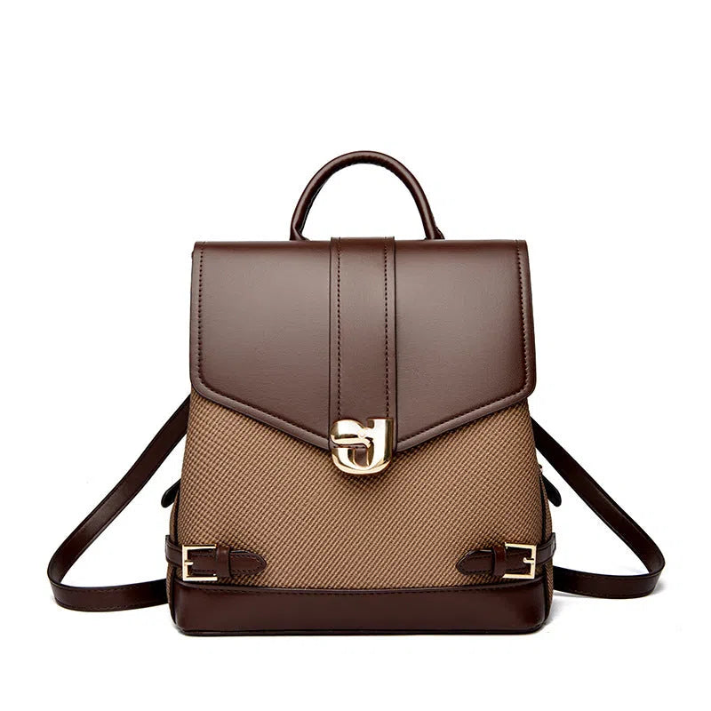 Women's large-capacity PU casual backpack in blue colour, urban minimalist style