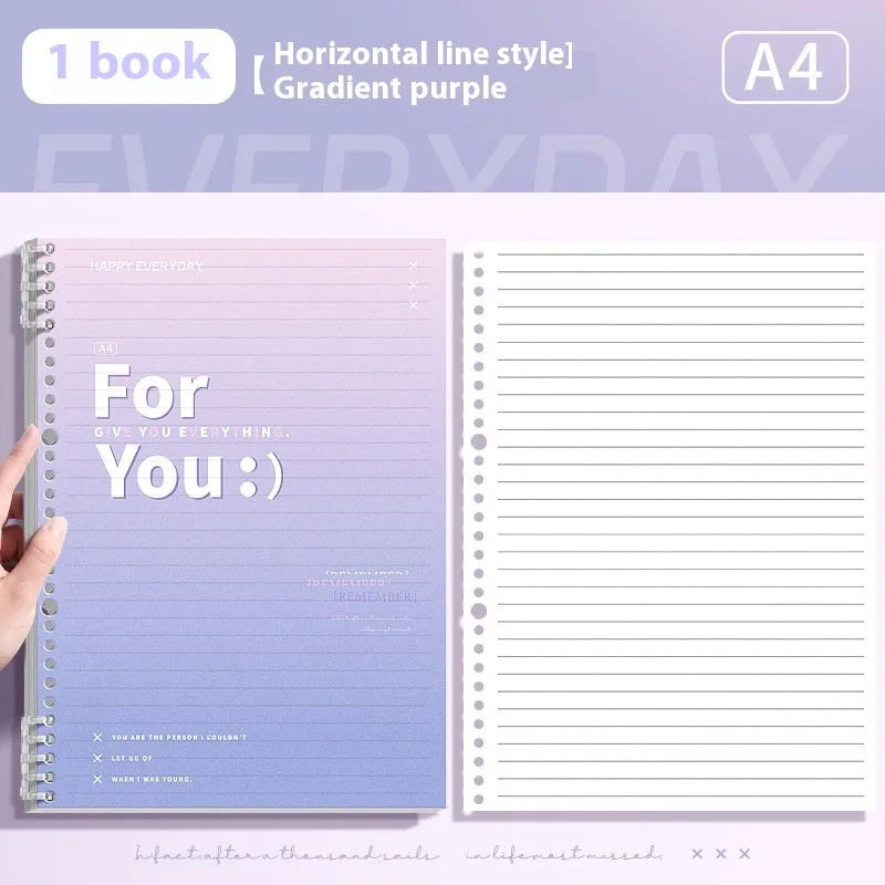 Gradient coloured removable coil notepad with PP cover in green, blue, pink, or purple.