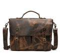 Leather portable mens briefcase satchel in light brown with soft handle and horizontal shape