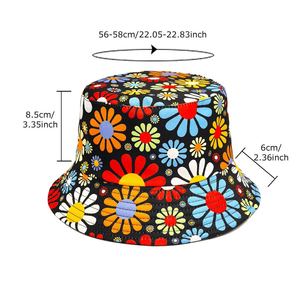 Colourful flower print polyester bucket hat with dome crown