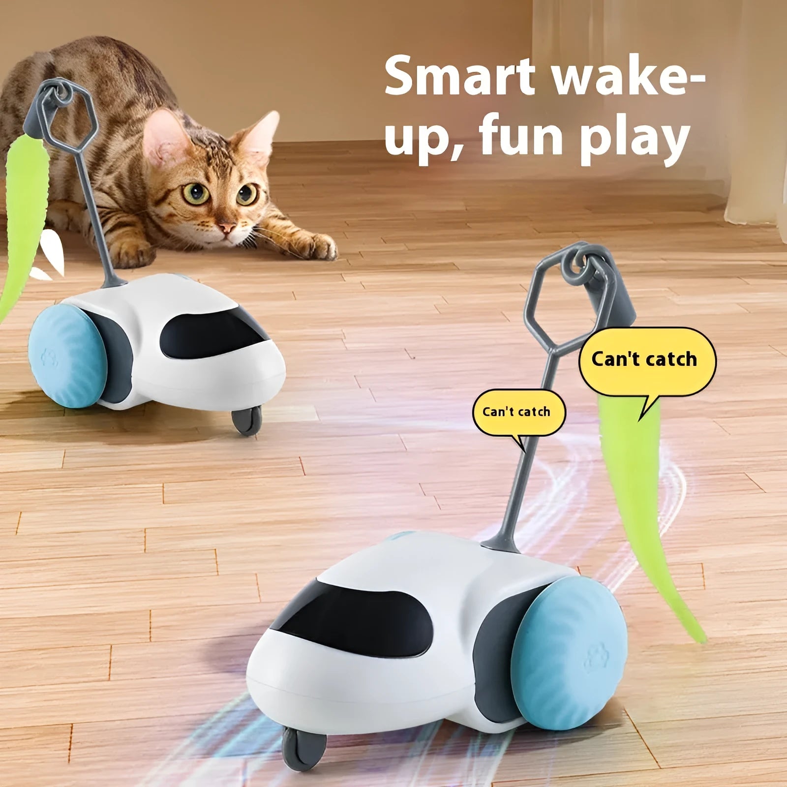 Smart running car toy for cats with gravity sensor and Type-C charging port in light grey blue colour