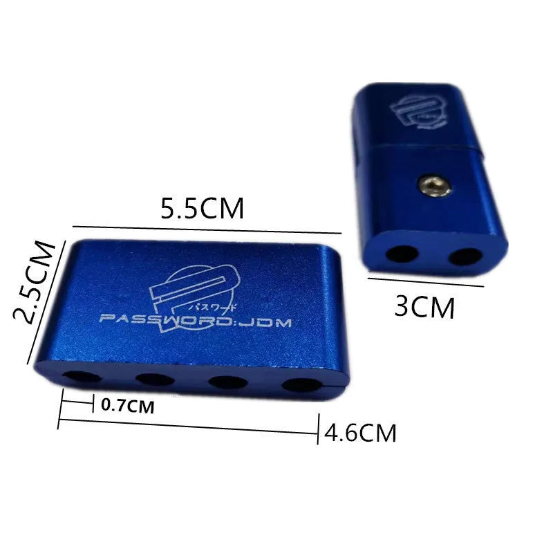 Three-piece metal automotive fastening clamp in six colour options, showing 55x30x25mm dimensions with metal sleeve.