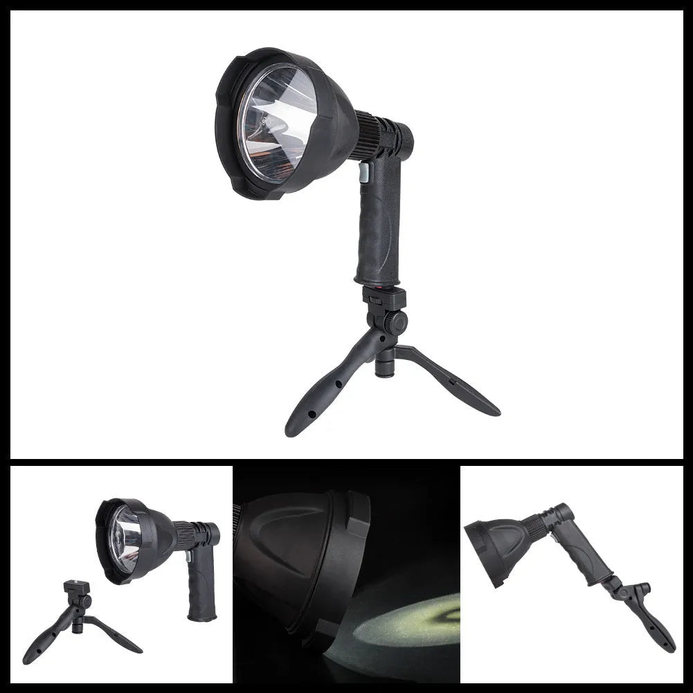L2 strong light long-range bracket type flashlight with tripod, black PVC body, USB charging port, 4000 mAh battery