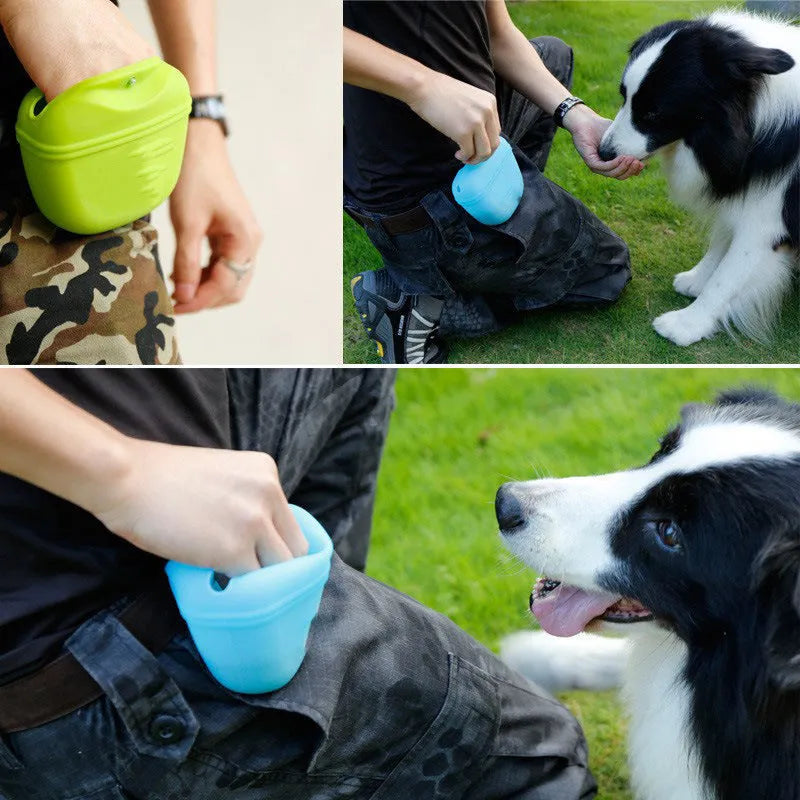 Silicone dog training waist bag with clip and magnet closure in multiple colour options
