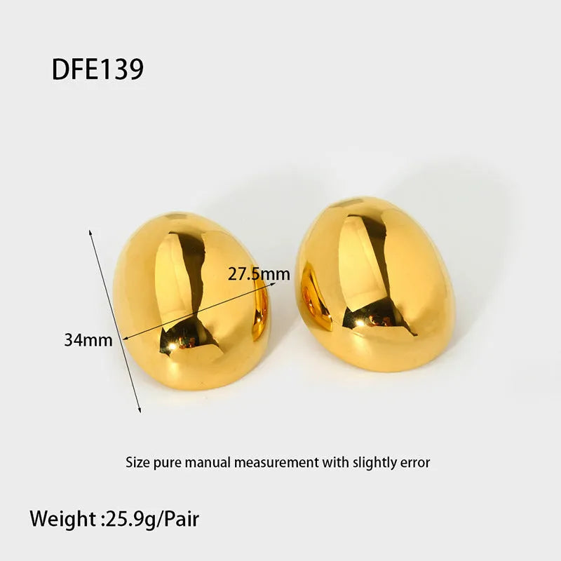 Geometric stainless steel ear studs with glazed surface and electroplated 18K finish