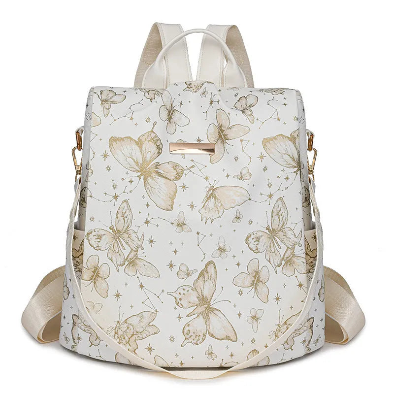 Butterfly printed large capacity backpack in multiple colours with sewing line detail