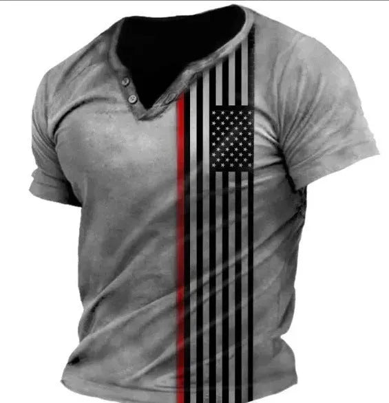 Men's simple lapel button short sleeve sport shirt in polyester fabric on a model.