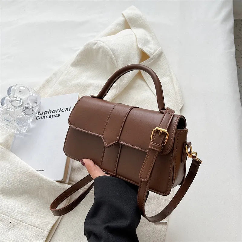 Women's PU messenger bag in horizontal square shape with file compartment interior