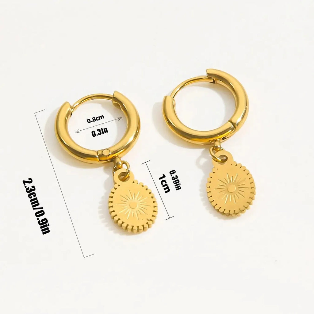 Geometric ellipse button earrings in stainless steel with non-fading finish for women