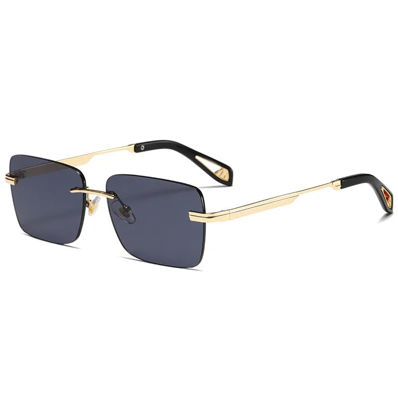 Frameless square retro sunglasses with UV400 protection in gold/tea colour for men and women