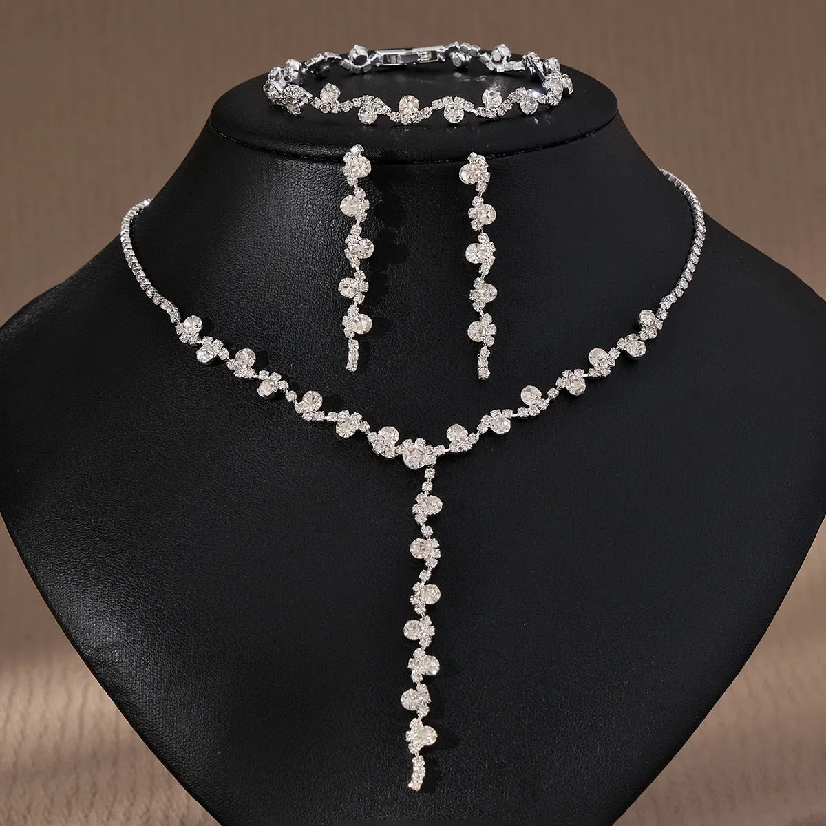 Rhinestone pearl earrings and necklace set for women wedding jewellery in silver gold AB blue green red champagne purple