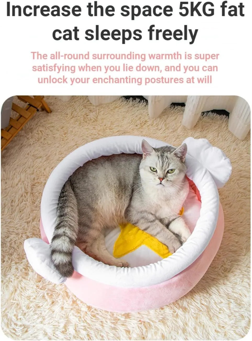 Honey pot shaped cat sofa bed with magic wands in soft pink fabric with removable cushion