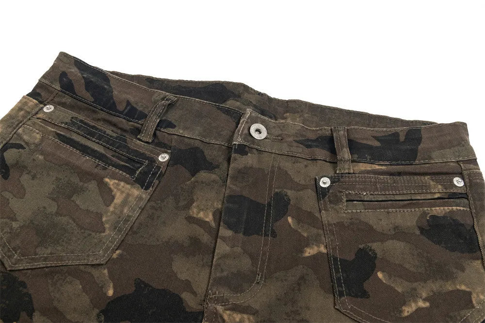 Men's camouflage denim trousers mid-waist casual work pants