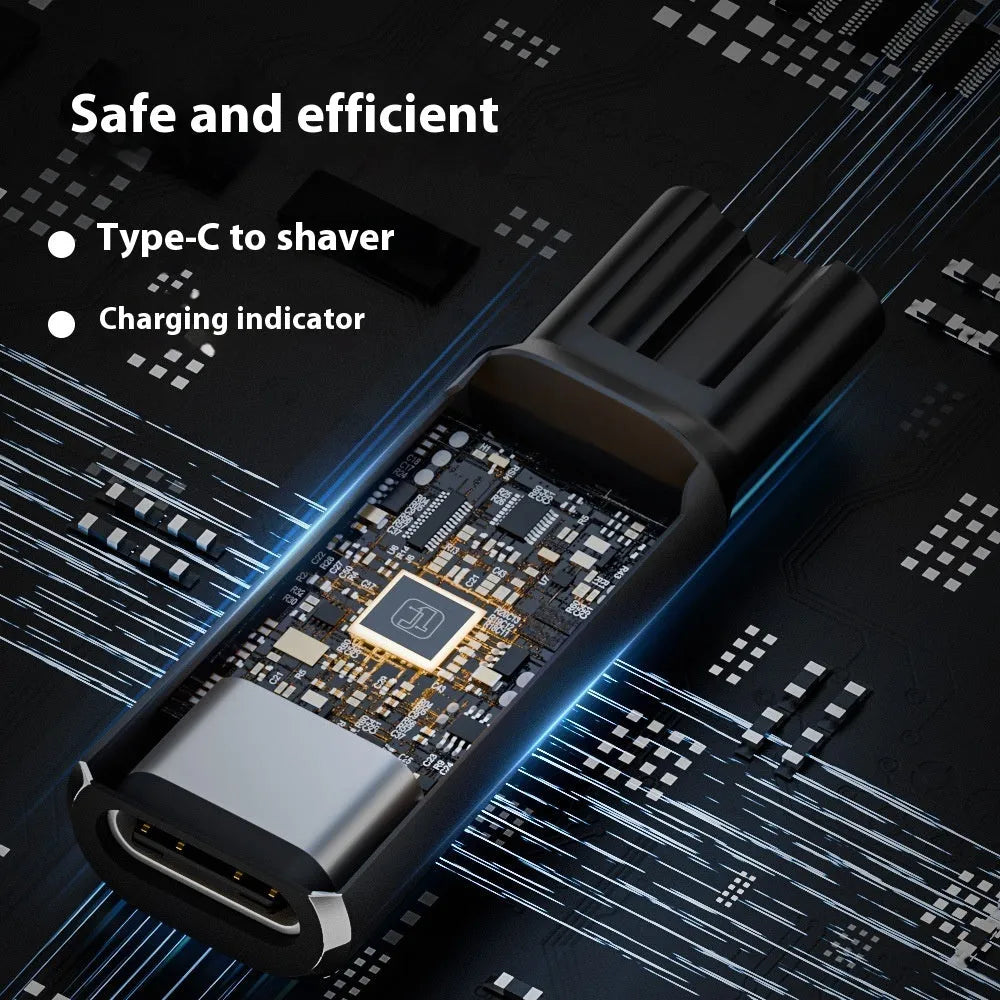 USB-C to 4.3V charging adapter for electric shavers in black aluminium alloy casing