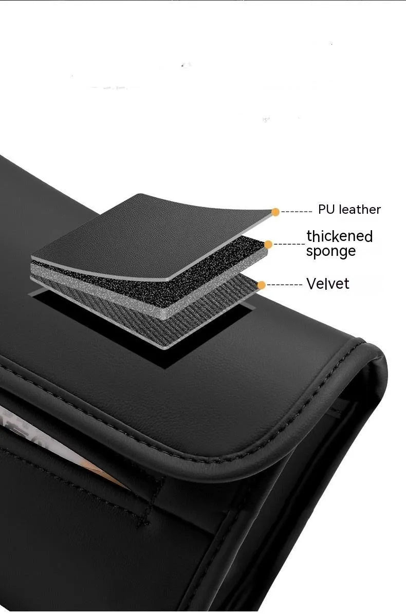 Leather car tissue box holder with elastic band button mounting on car sun visor