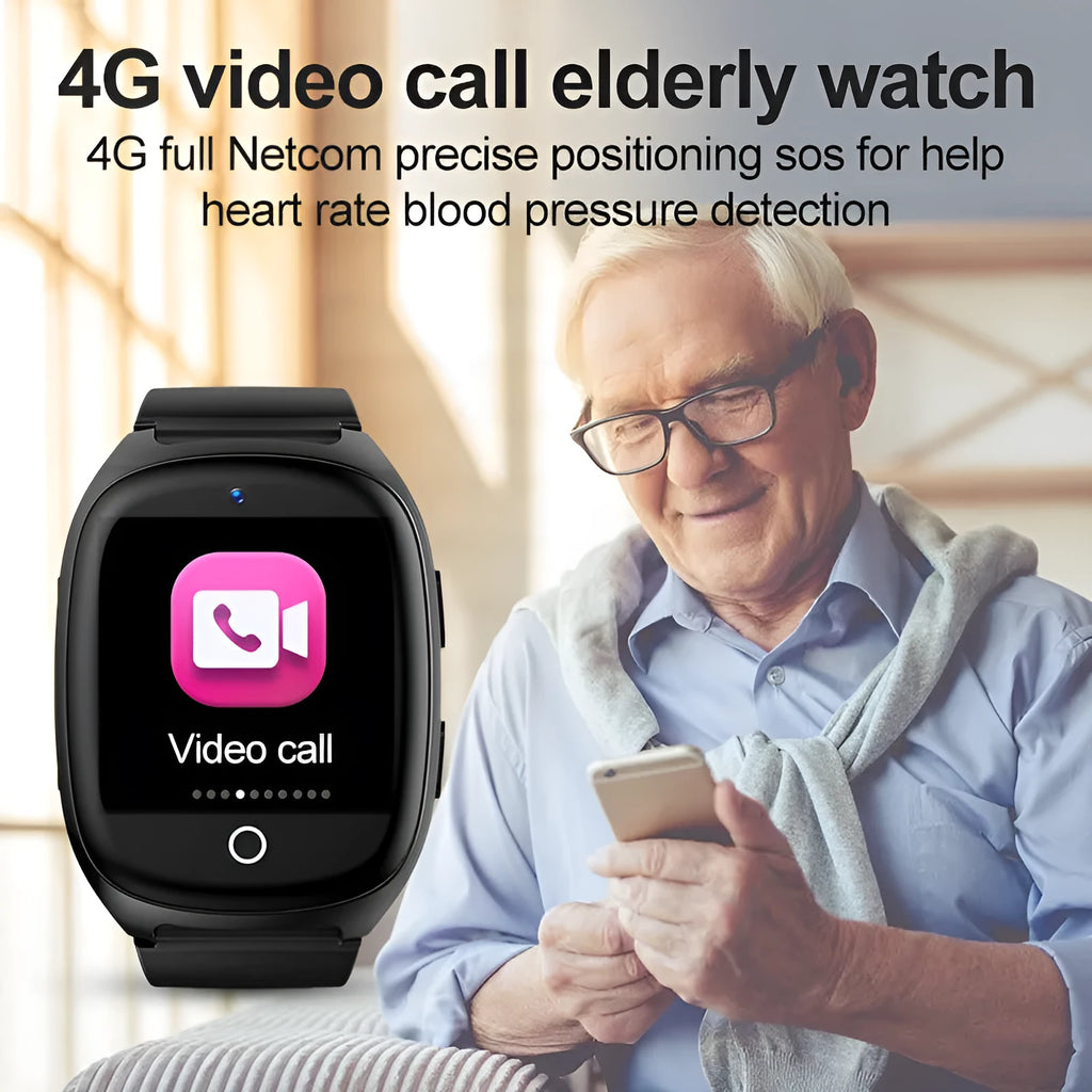 Black GPS tracker smartwatch for kids with a 1.54-inch touch screen on a wrist.