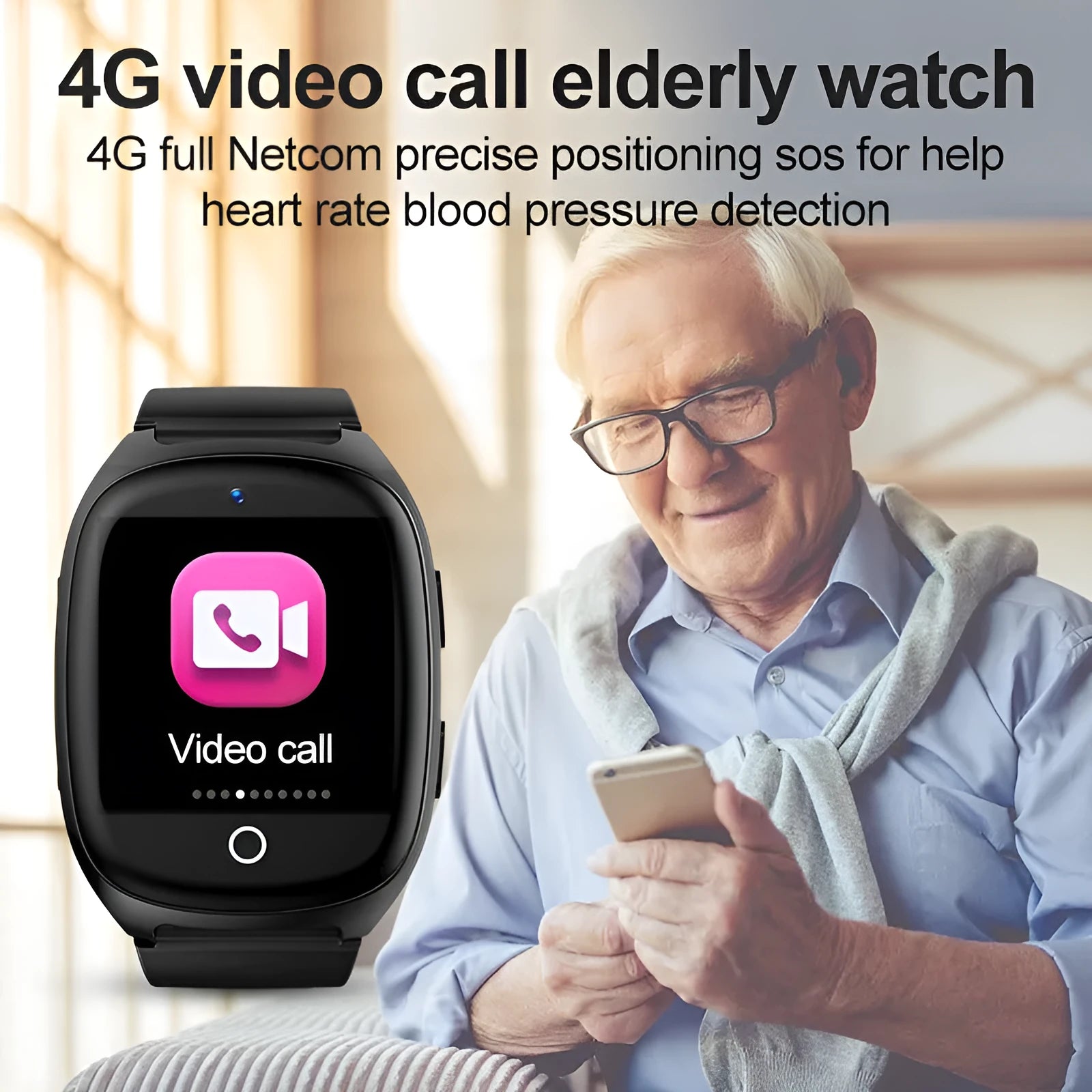 Black GPS tracker smartwatch for kids with a 1.54-inch touch screen on a wrist.