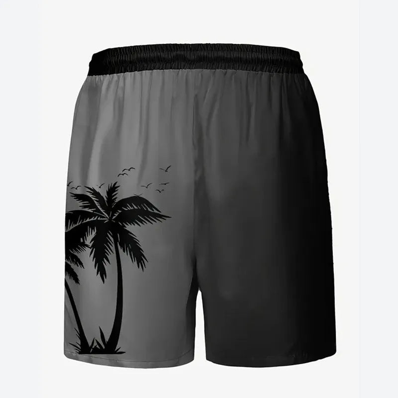 Men's loose-fit polyester beach shorts in a plus size on a neutral background