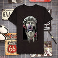 Men's black loose short-sleeve t-shirt round neck polyester fibre heat transfer print
