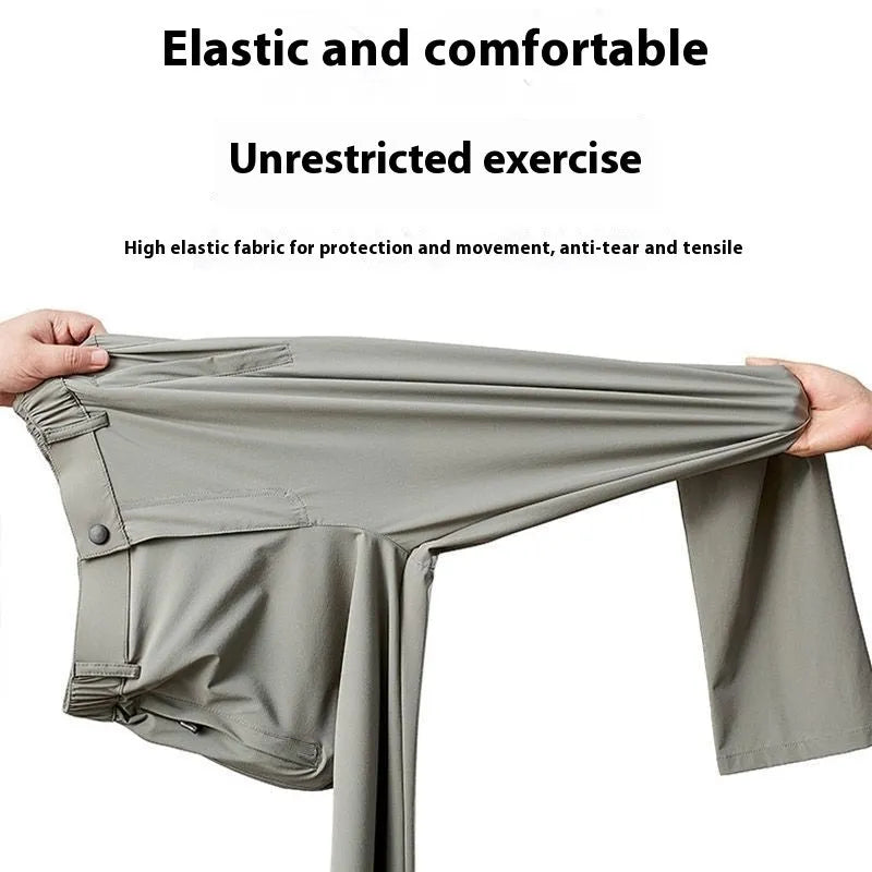 Men's loose straight leg Ice Silk trousers with elastic waistband in black colour