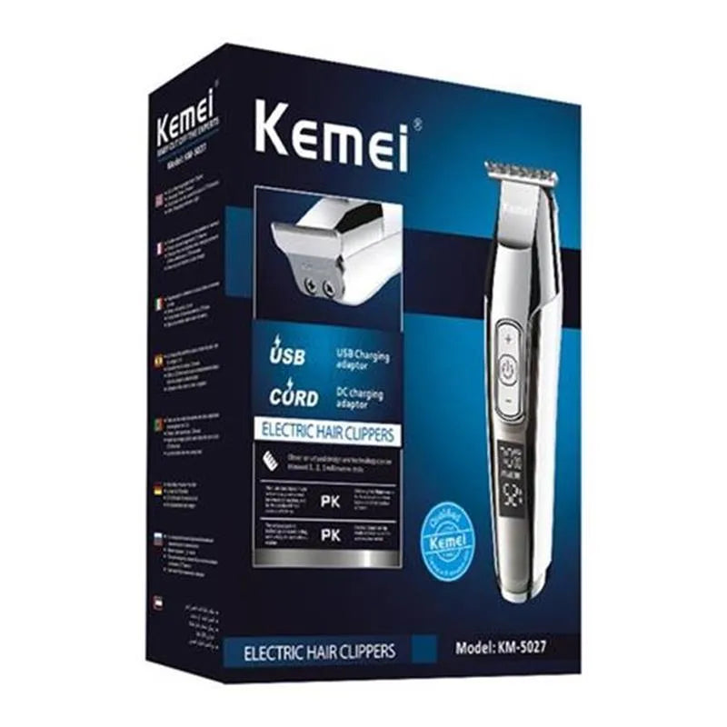 Barber scissors with LCD display, stainless steel construction and engraving on handles