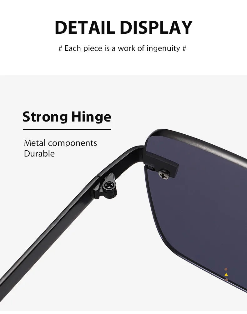 Frameless square retro sunglasses with UV400 protection in gold/tea colour for men and women