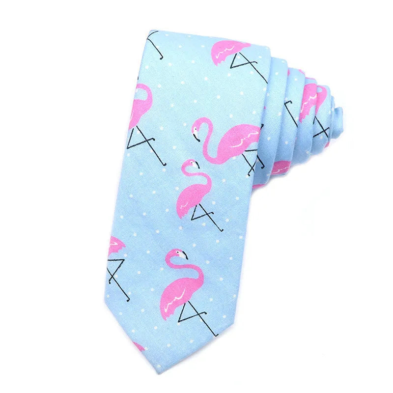 Narrow cotton bow tie with a printed cartoon pattern in a selection of colours.