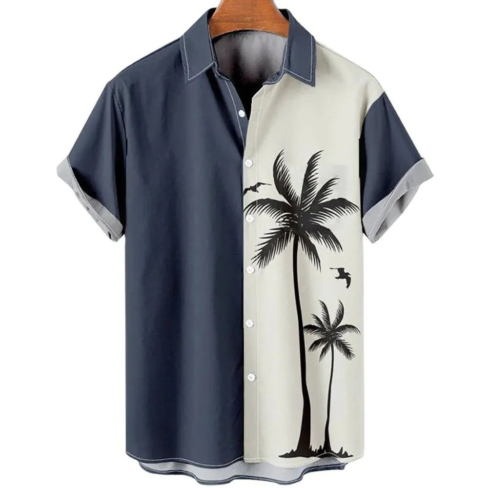 Men's slim fit casual shirt with 3D floral print on lightweight polyester fabric