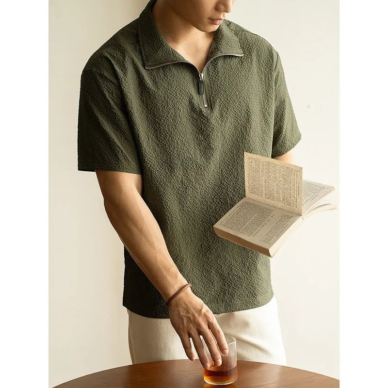 Men's ice silk short sleeve top in loose casual style with cooling quick-drying fabric