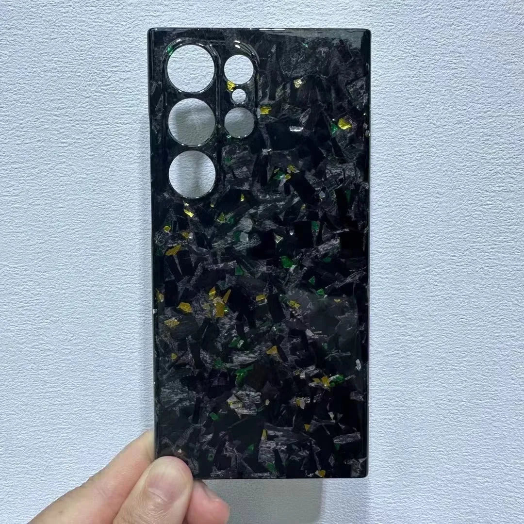 Carbon fiber phone case for Samsung with forged bright fine holes and black finish, European American style