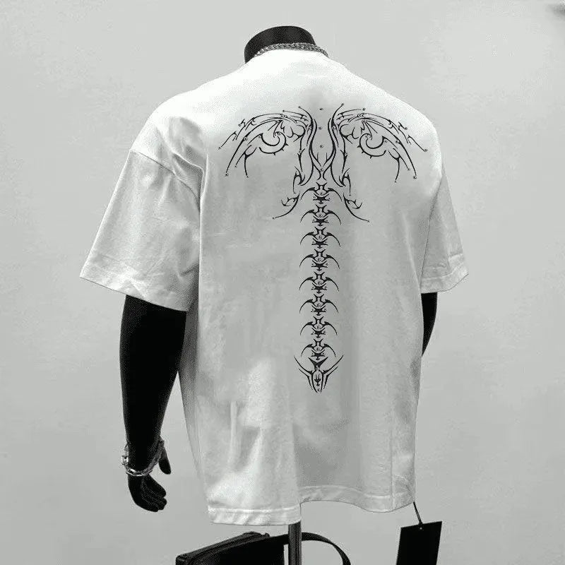 Men's loose fit pure cotton short sleeve T-shirt in black or white with printed design