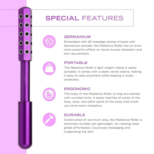 Germanium stone facial roller beauty stick in black, purple, and rose gold, 19x172 mm size