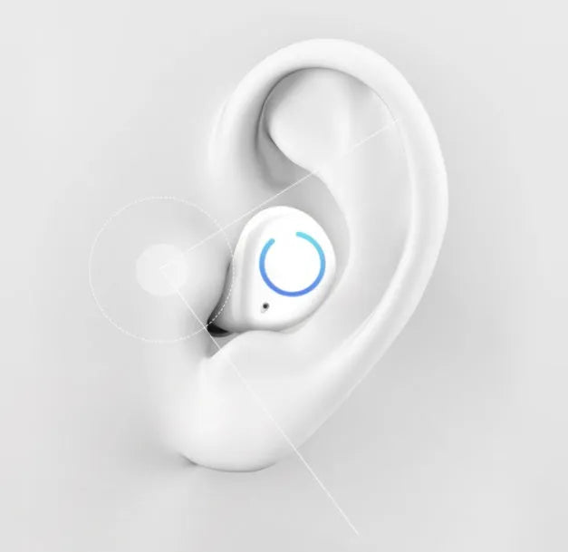 Black and white M18 true wireless in-ear stereo headphones with Bluetooth 5.0 shown with charging case