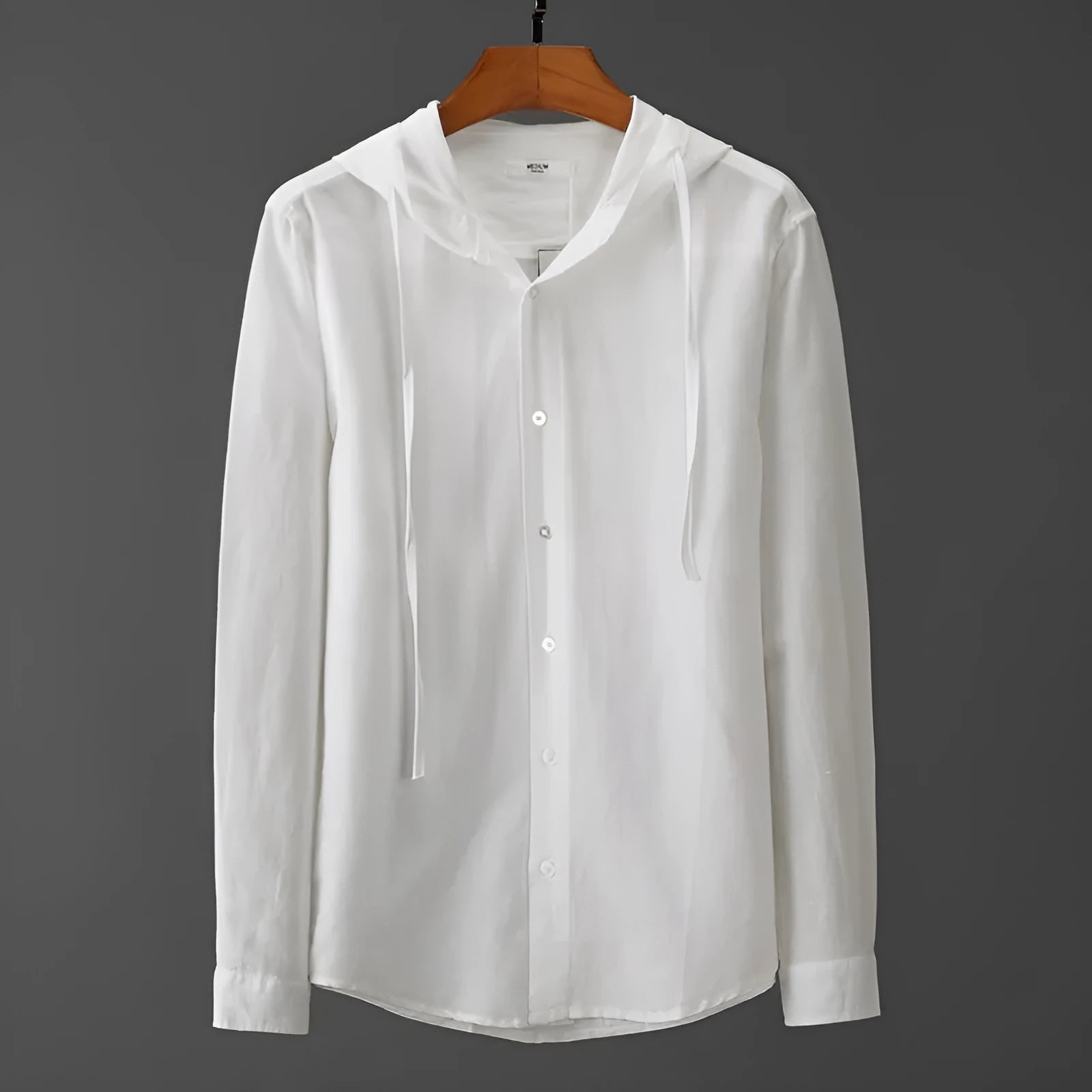 Men's hooded tether striped long sleeve shirt in apricot with wool lining for plus size casual wear