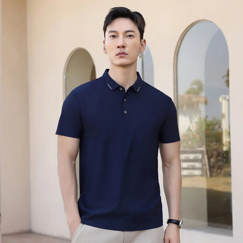 Solid colour unisex ice silk short sleeve cotton business polo shirt in bean green