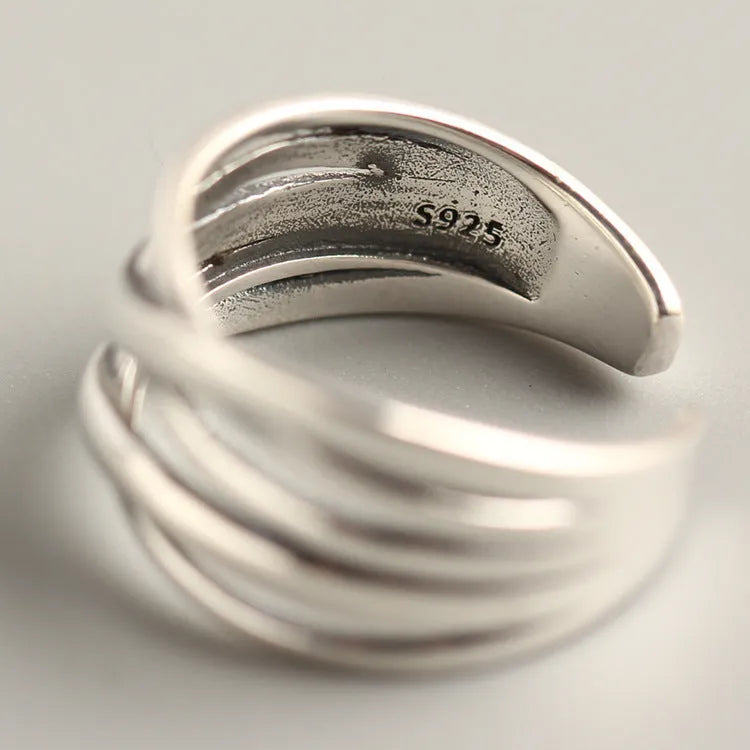 S925 sterling silver vintage weave ring with retro silver finish and adjustable sizing