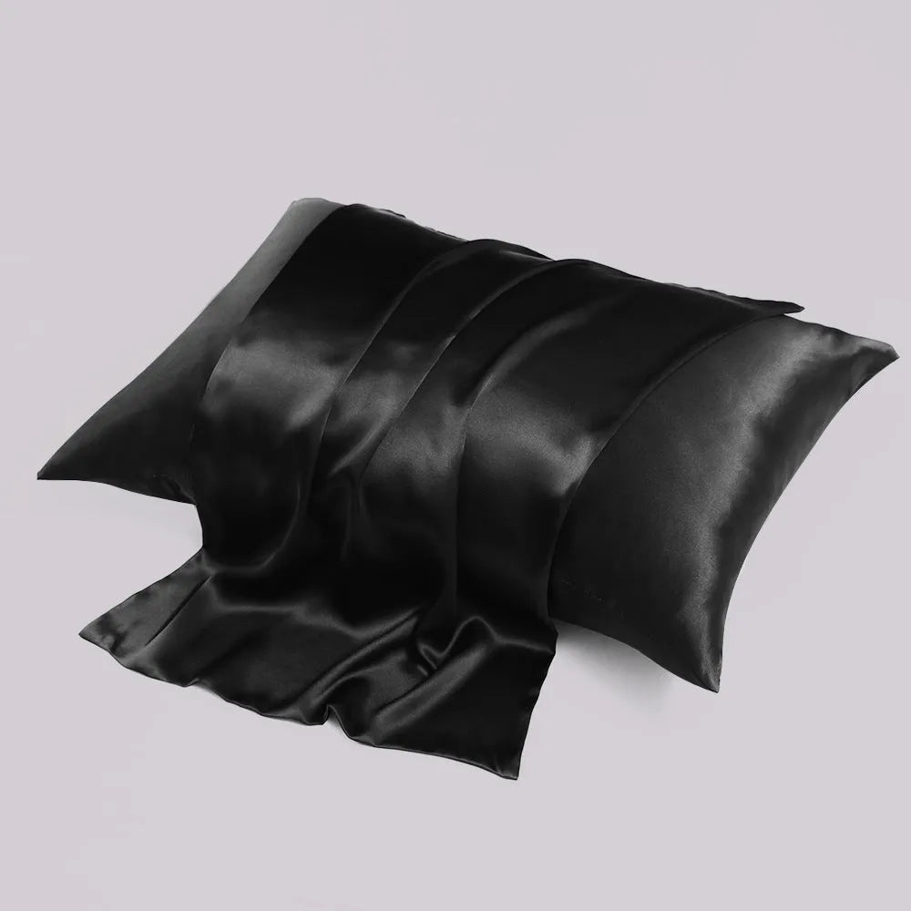 Double-sided silk pillowcase with concealed zip in baby blue colour showing size options