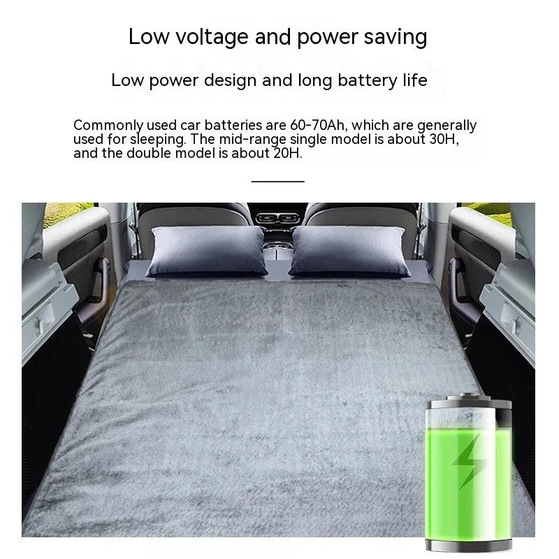 Grey 12V car electric blanket plugged into a vehicle cigarette lighter socket.