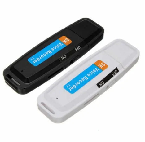 Black and white creative USB flash drive with voice card function on a plain background