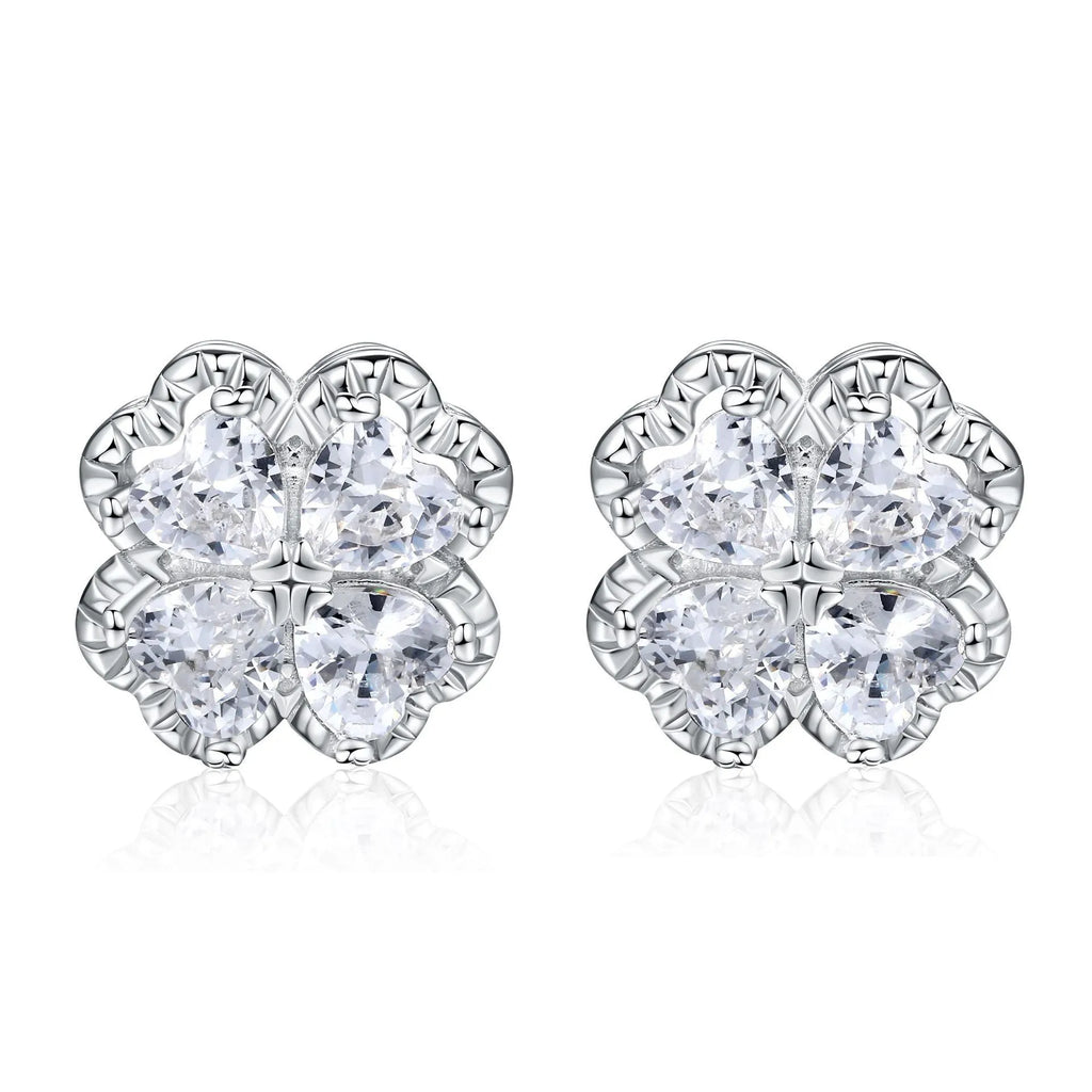 Zeng Yin women's 925 silver heart-shaped earrings with white zircon stones in white gold colour.