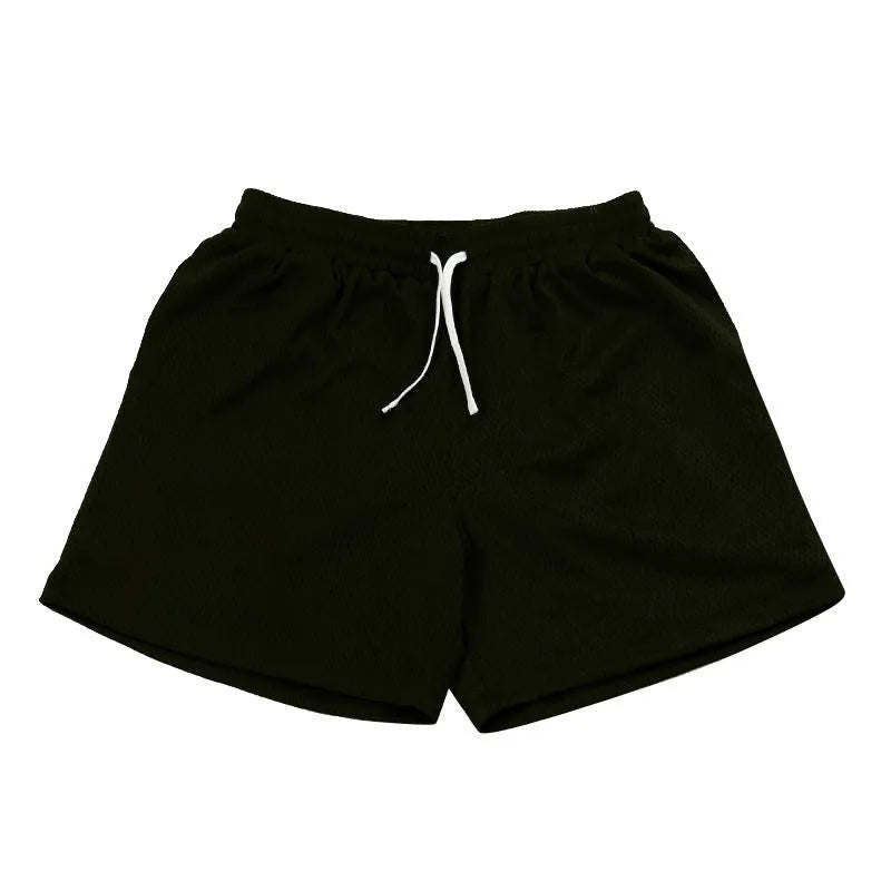 Men's black quick-drying mesh shorts for running and fitness activities