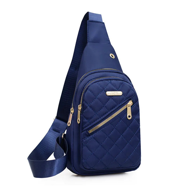 Oxford cloth crossbody sports chest bag in multiple colour options including dark blue, black, red, purple, and pink