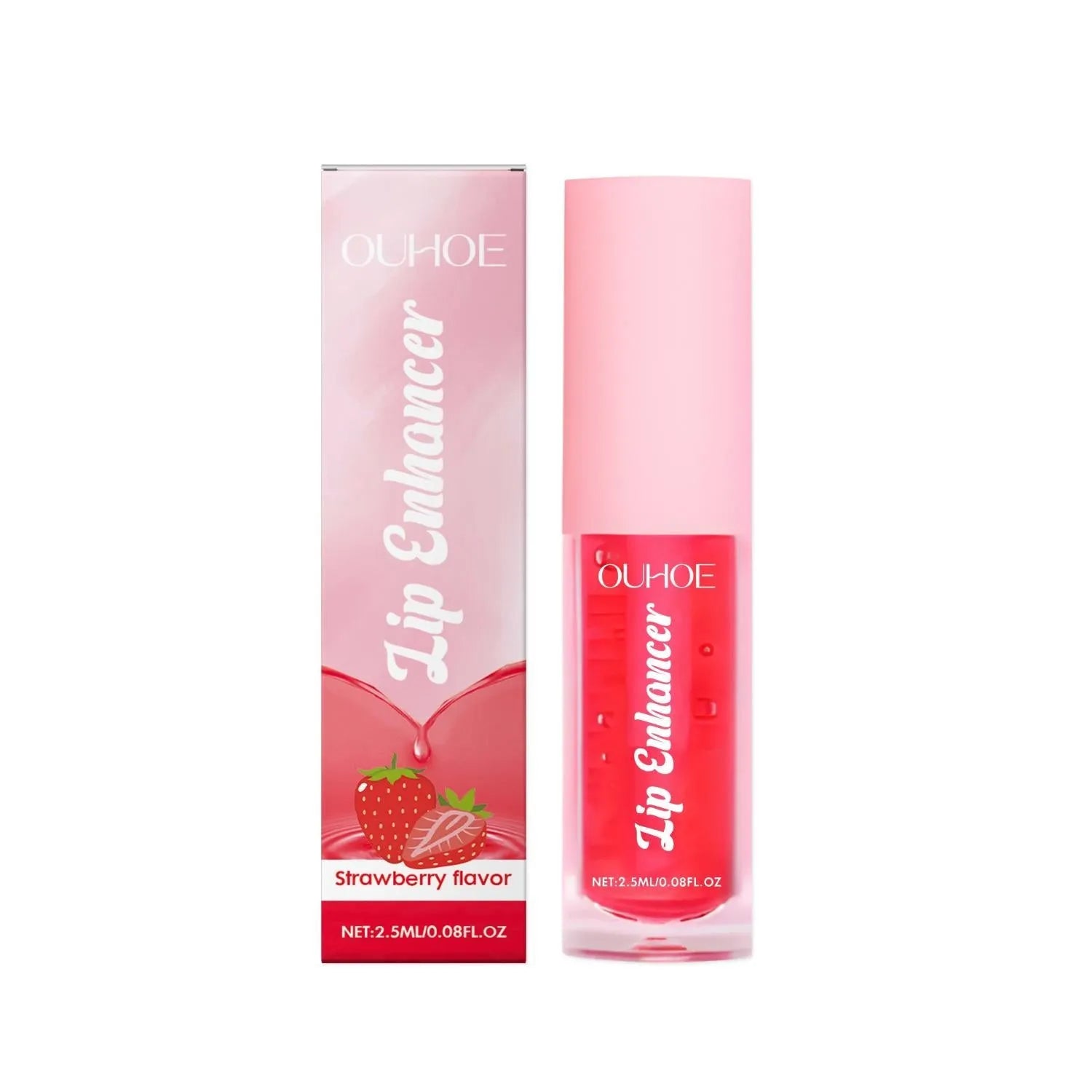 Moisturising lip oil bottle with plant oil and ceramide formula, shown in one of six flavour variants.