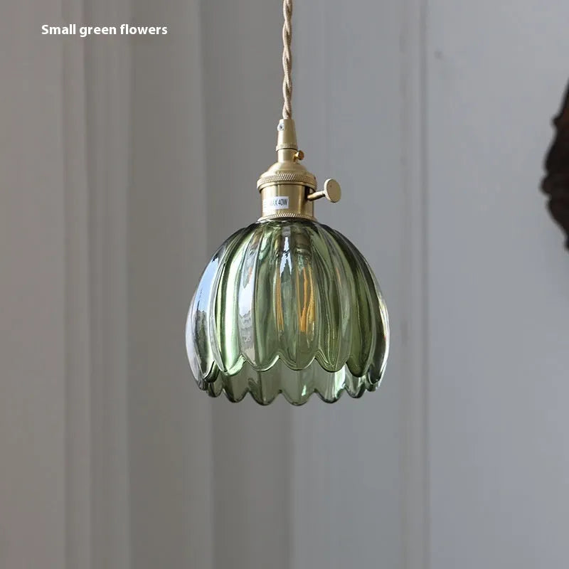 Nordic vintage style glass flower chandelier ceiling light with coloured shades