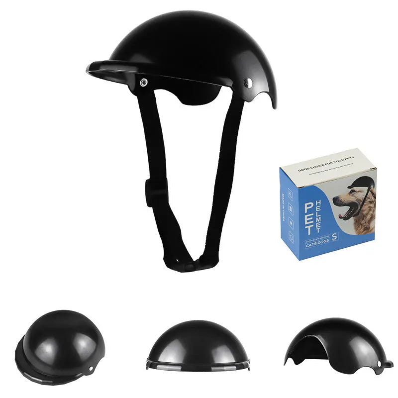Small S size plastic pet motorcycle helmet in pink, black, yellow or green.