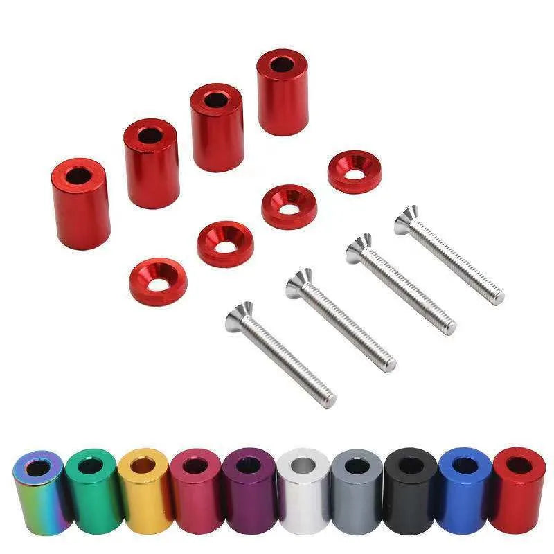 Aluminium alloy machine cover height adjustment sheet with mounting screws, nuts, and washers.